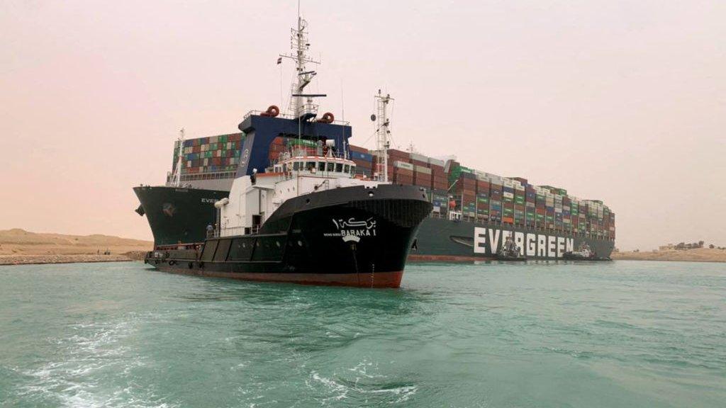 The stranded Ever Given mega-container in the Suez Canal.