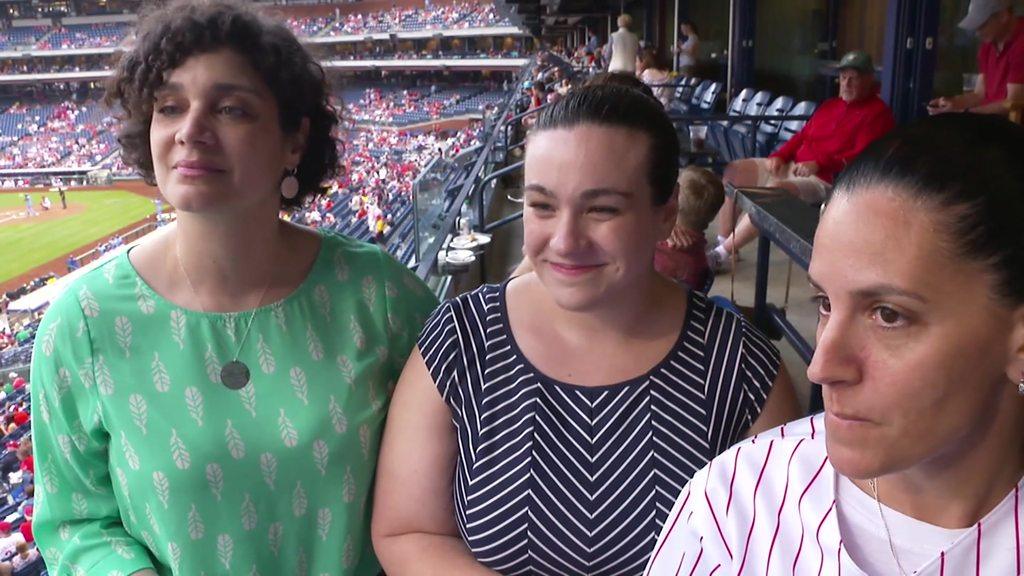 Three women at Philadelphia baseball game