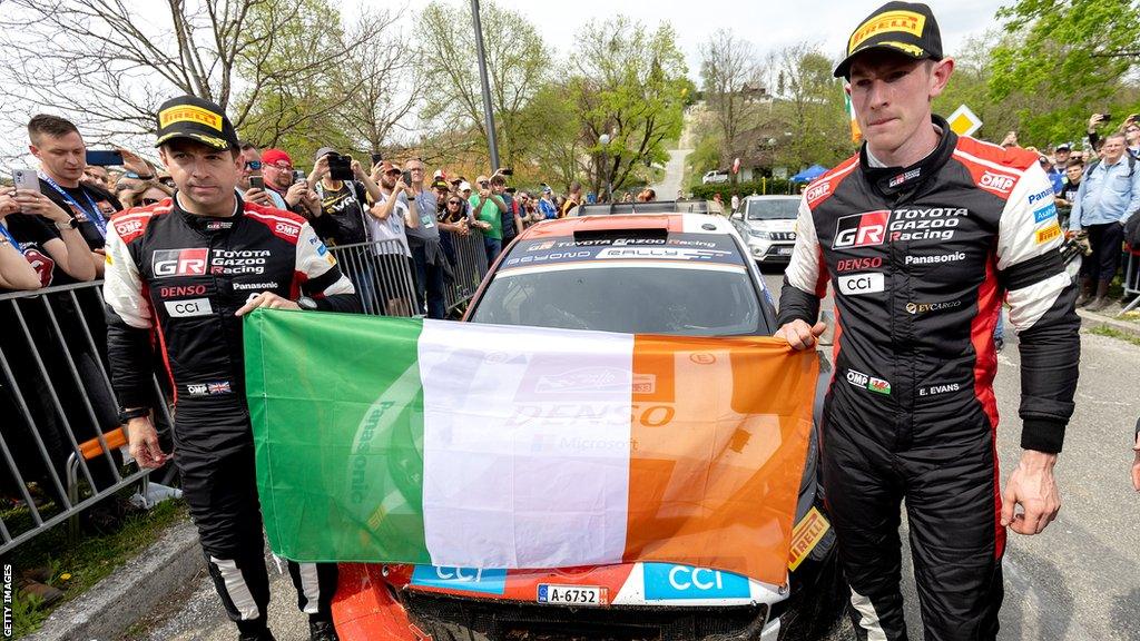 Elfyn Evans and Scott Martin at the end of Rally Croatia