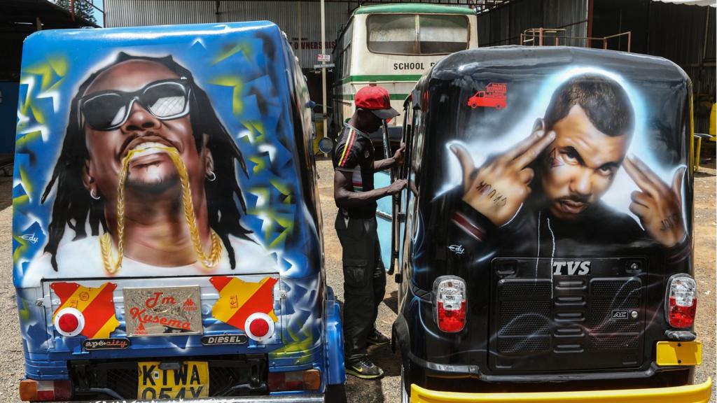 Spray-painted matatus in Kenya