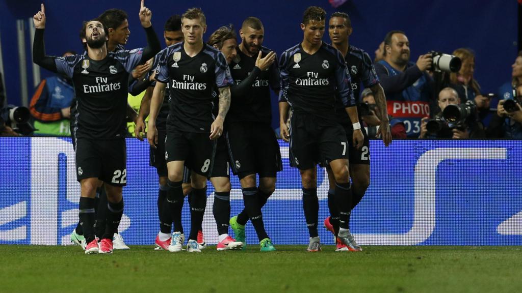 Real Madrid celebrate scoring their goal