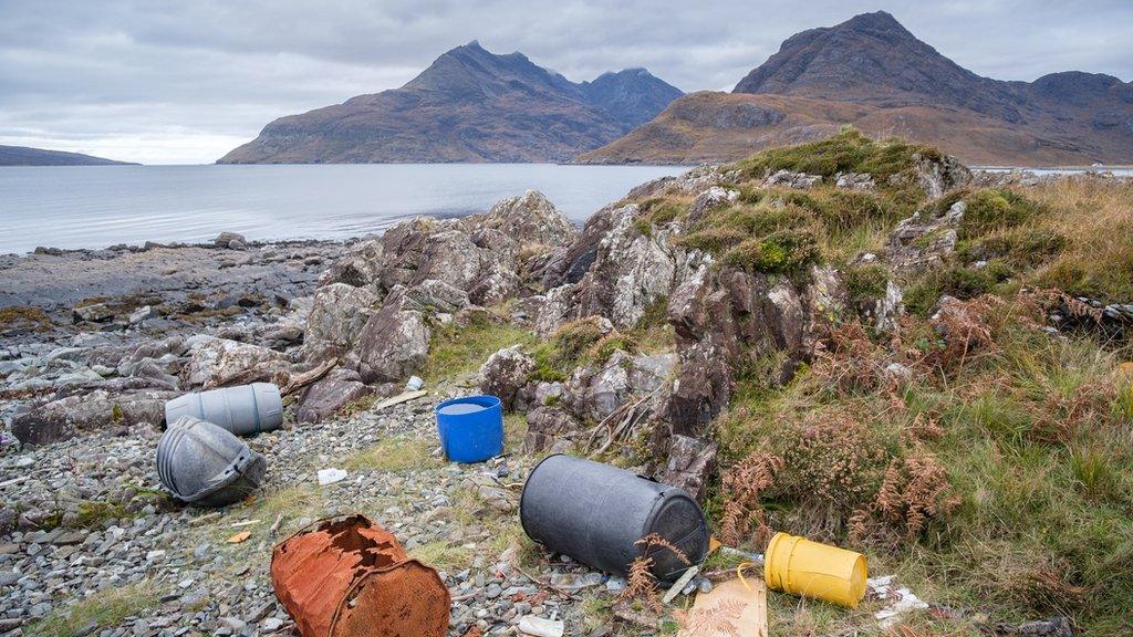 Waste plastic on the Isle of Skye