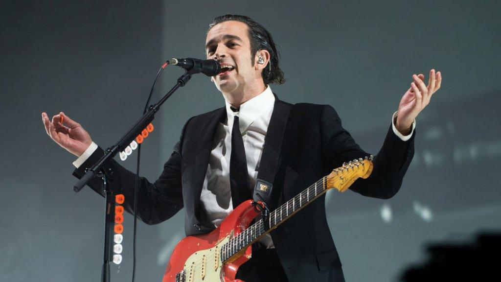 Matty Healy of The 1975 performs on the main stage during Reading Festival