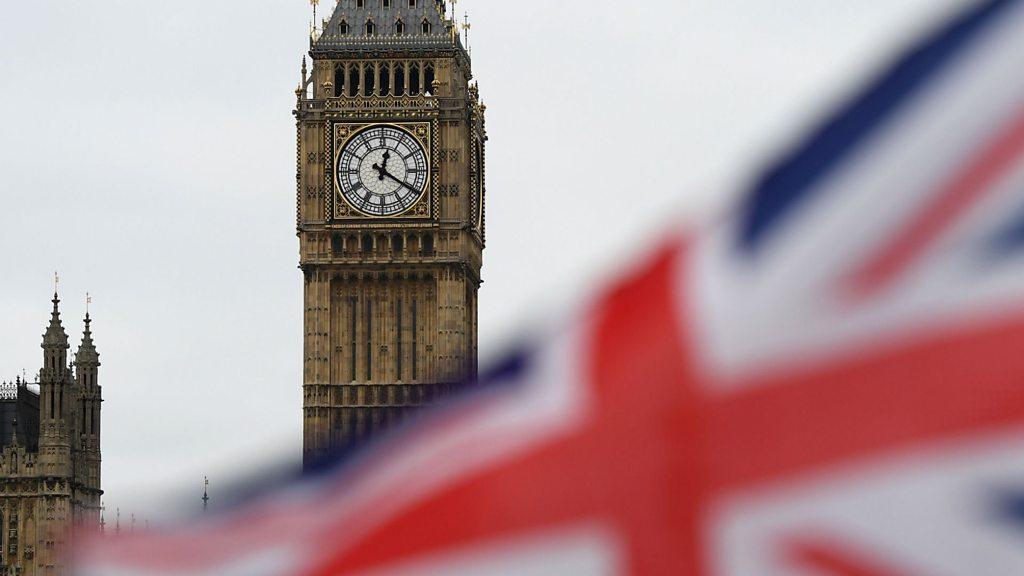 The union jack flag outside UK parliament