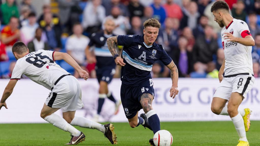 Kai Whitmore in action for Haverfordwest against KF Shkëndija