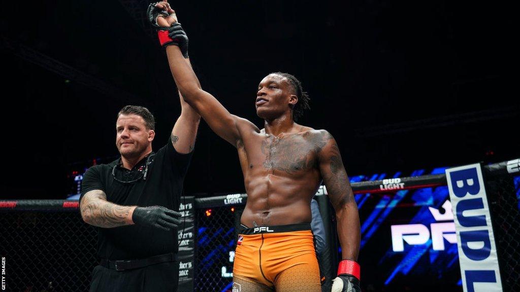 Simeon Powell gets his hand raised after beating Joao Paulo Fagundes last August