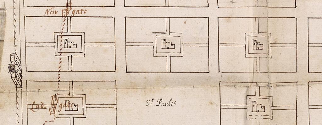 Richard Newcourt's plan for rebuilding the City of London 1666 (detail)