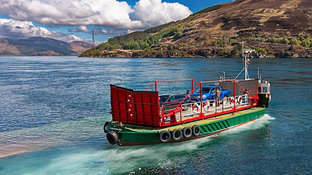 The MV Glenachulish at a slipway in Glenelg, Scotland