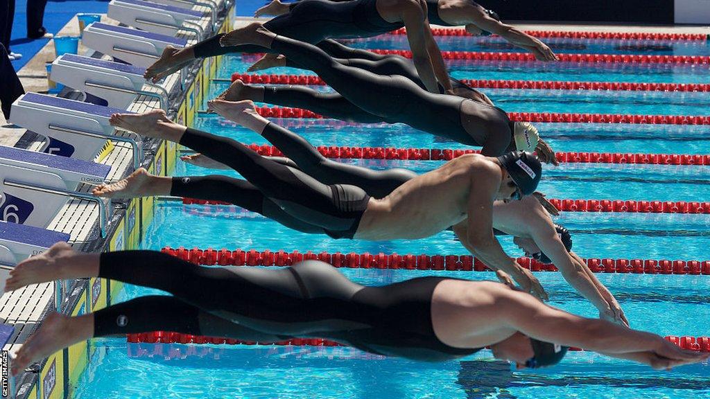 Swimmers in suits at the World Swimming Championships in 2009