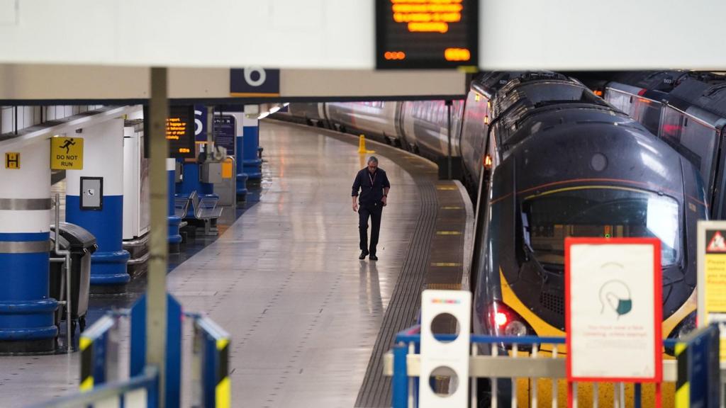 A quiet platform at London Euston train station