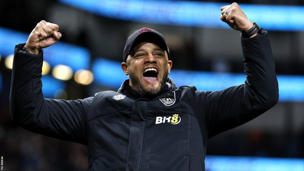 Burnley boss Vincent Kompany celebrates promotion