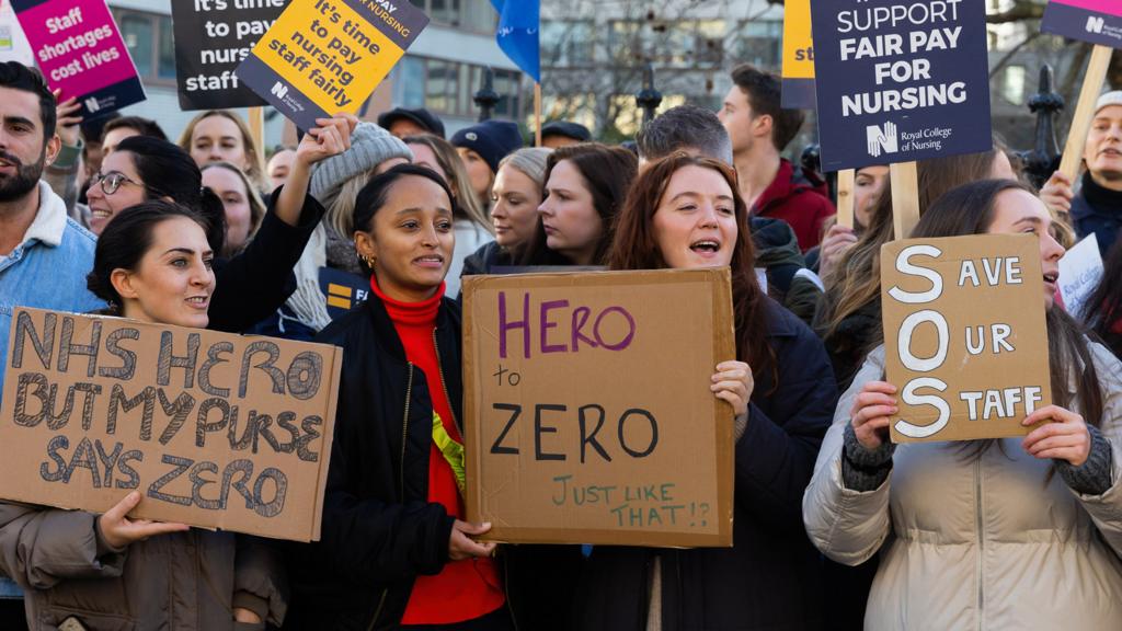 File photo dated 20/12/2022 of members of the Royal College of Nursing (RCN) on the picket line outside St Thomas' Hospital, central London.