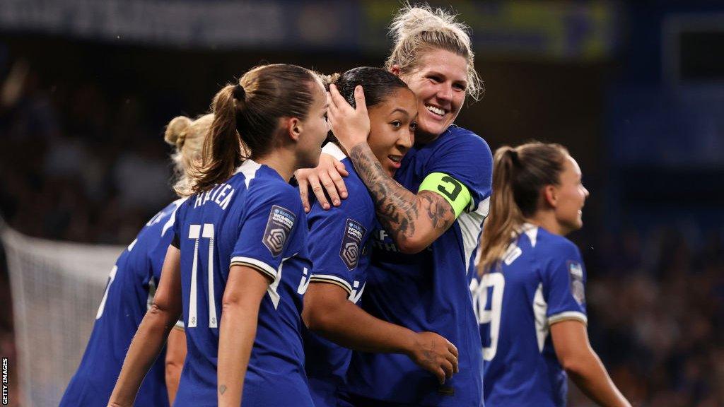 Chelsea's Millie Bright and Lauren James celebrate