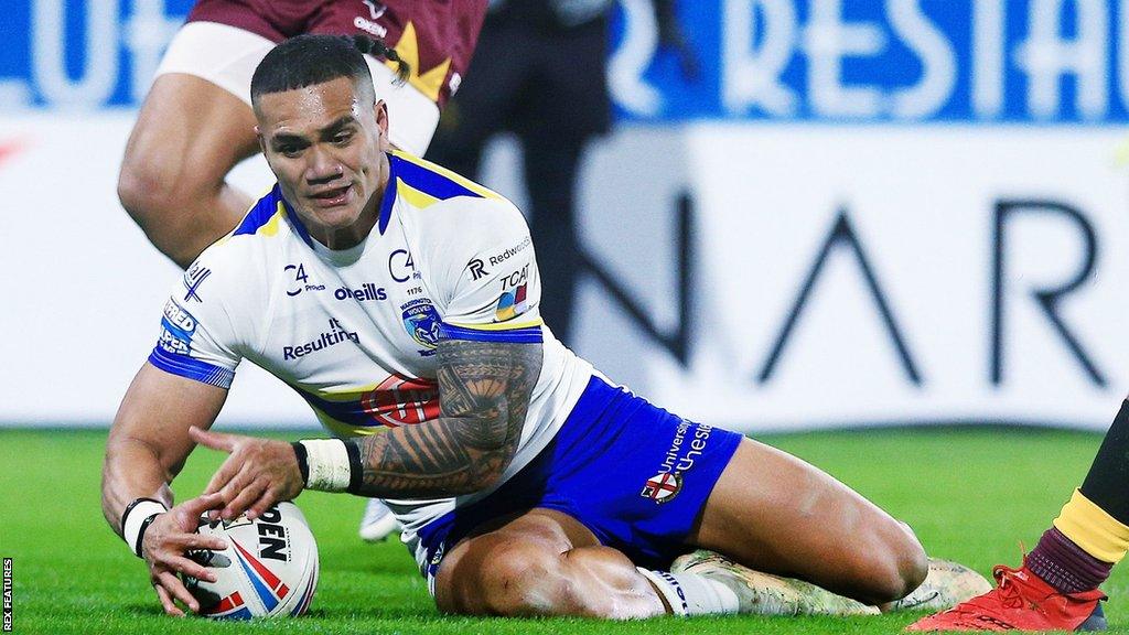 Peter Mata'utia opened the scoring for Warrington Wolves with his first try of the season