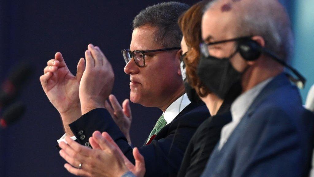 COP26 President Alok Sharma attends the Closing Plenary of the COP26 Climate Summit at SECC on November 13, 2021