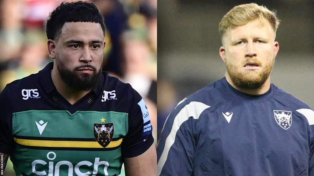 Split image of Northampton Saints players Matt Proctor and James Fish