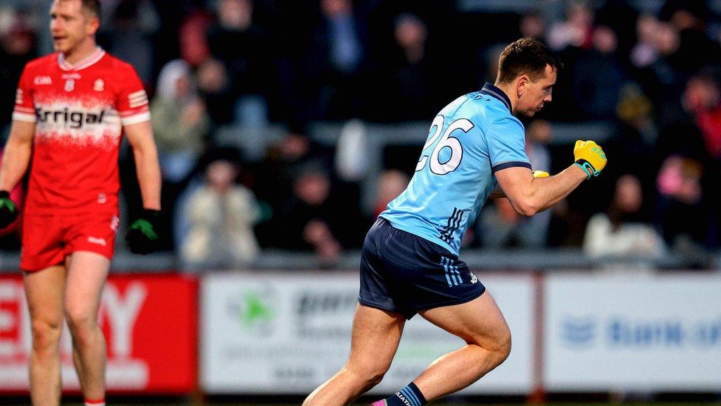 Cormac Costello celebrates scoring Dublin's second-half goal against Derry