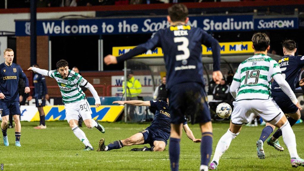 Mikey Johnston scores for Celtic against Dundee