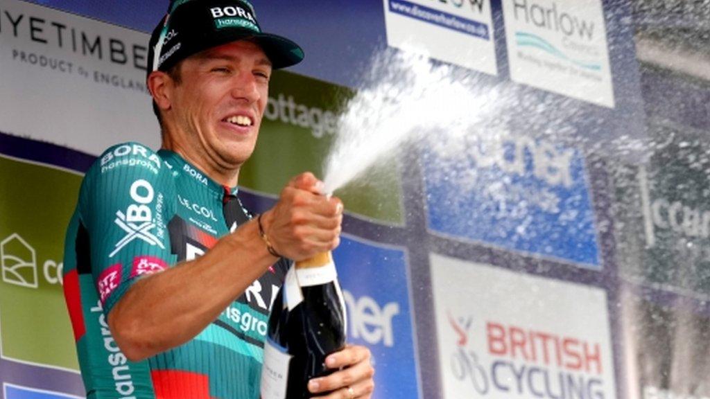 Danny van Poppel celebrates winning stage six of the 2023 Tour of Britain