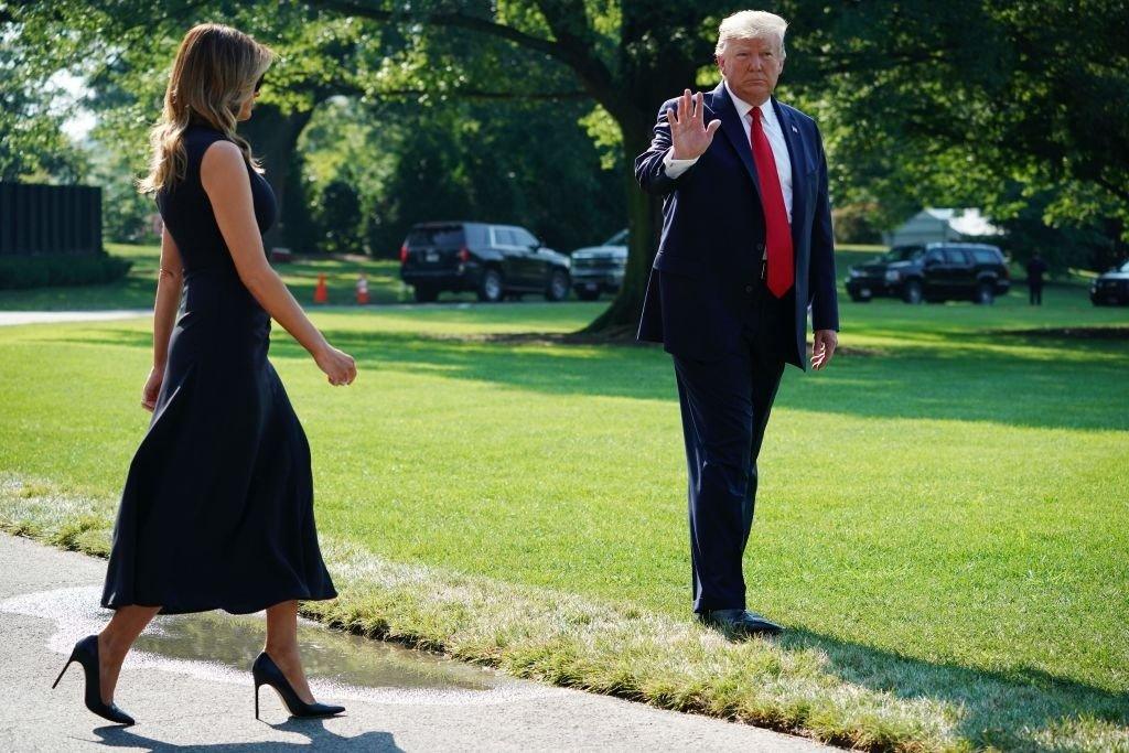 Melania and President Trump outside the White House