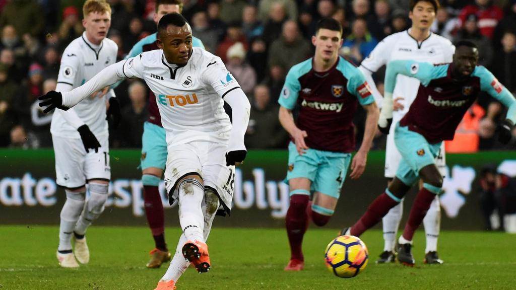 Jordan Ayew scores Swansea's fourth goal