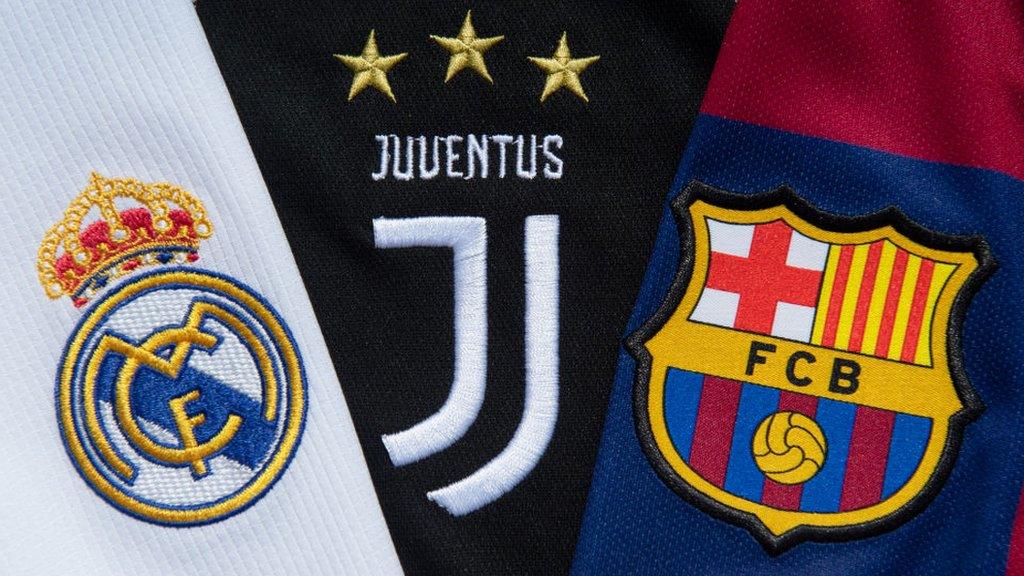 Badges for the three remaining teams involved in the European Super League plan - Real Madrid, Juventus and Barcelona