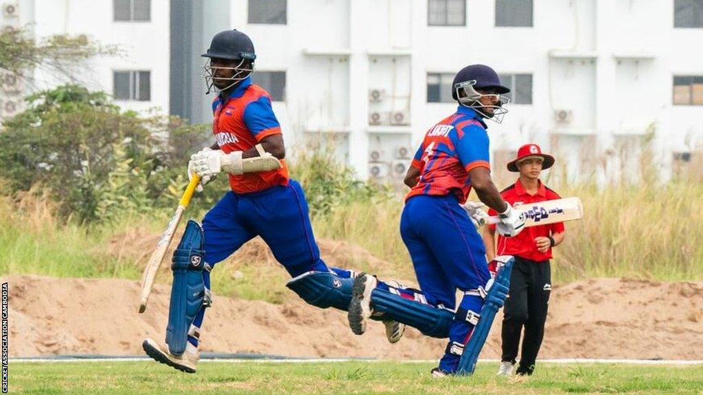 Cambodia batters play against Indonesia earlier in 2023 at the South East Asian Games in Phnom Penh