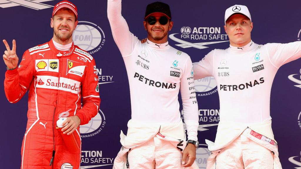 Sebastian Vettel, Lewis Hamilton and Valtteri Bottas