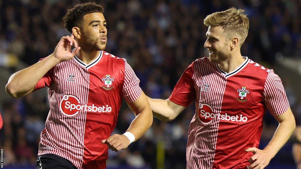 Southampton striker Che Adams (left) celebrates his goal