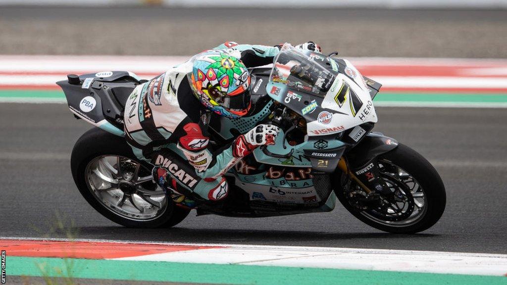 Chaz Davies in action during the 2021 Pirelli Indonesian round of the World SBK Championship