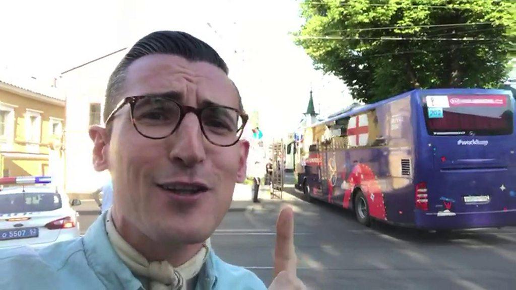 Ben Shires in front of the England bus