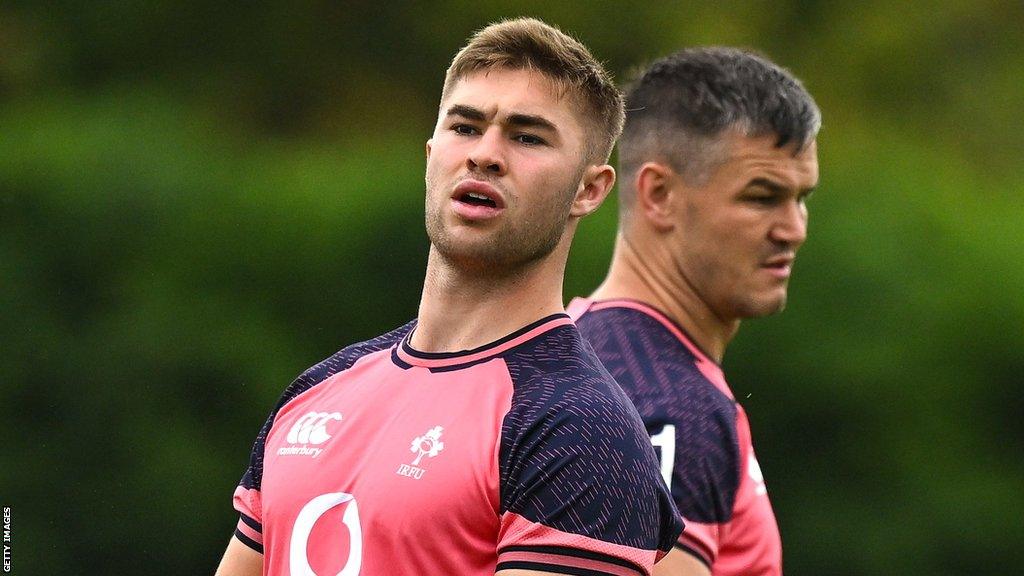 Jack Crowley and Johnny Sexton in Ireland training