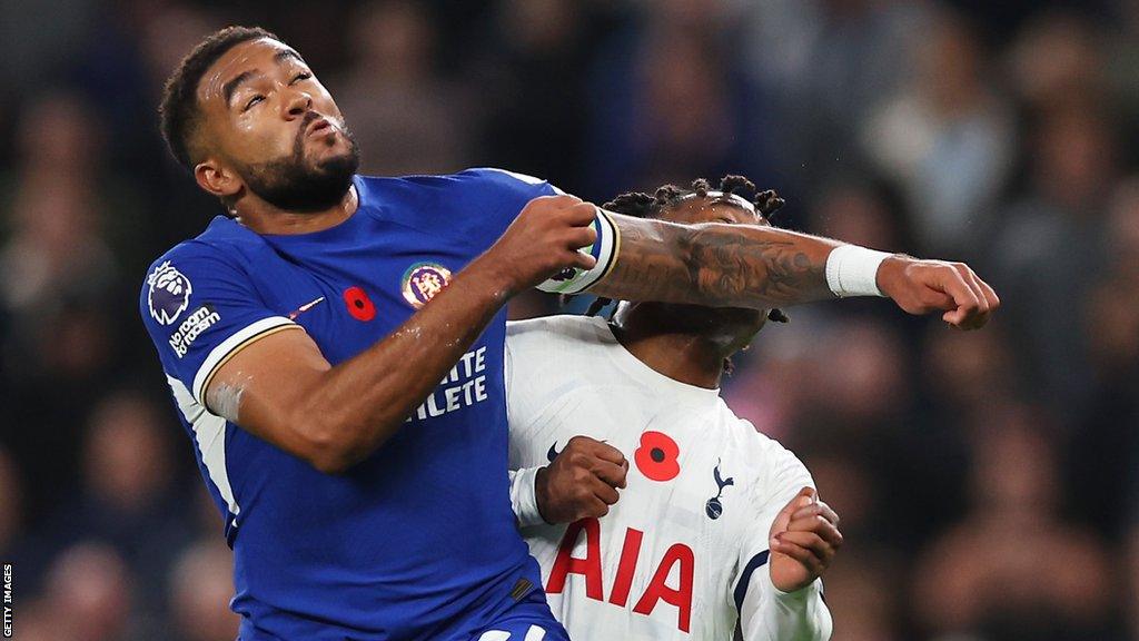 Reece James catches Destiny Udogie with his arm during Chelsea's win at Tottenham