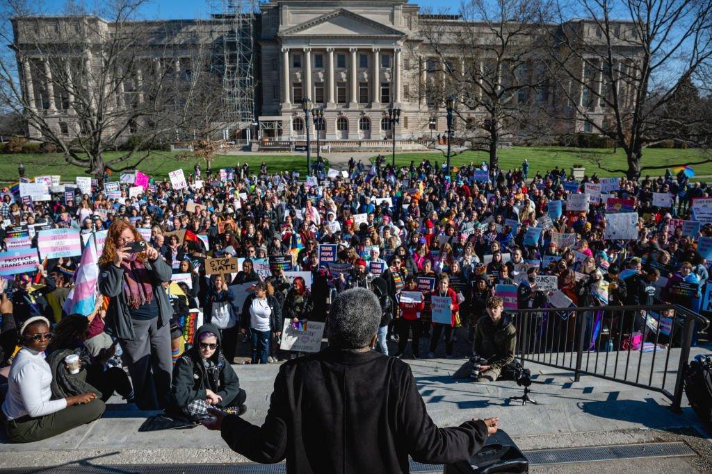 Protesters at the Capitol Building in Frankfort, Kentucky