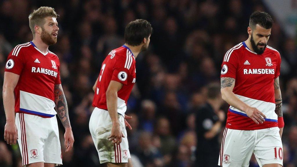 Middlesbrough walk off the pitch against Chelsea after being relegated