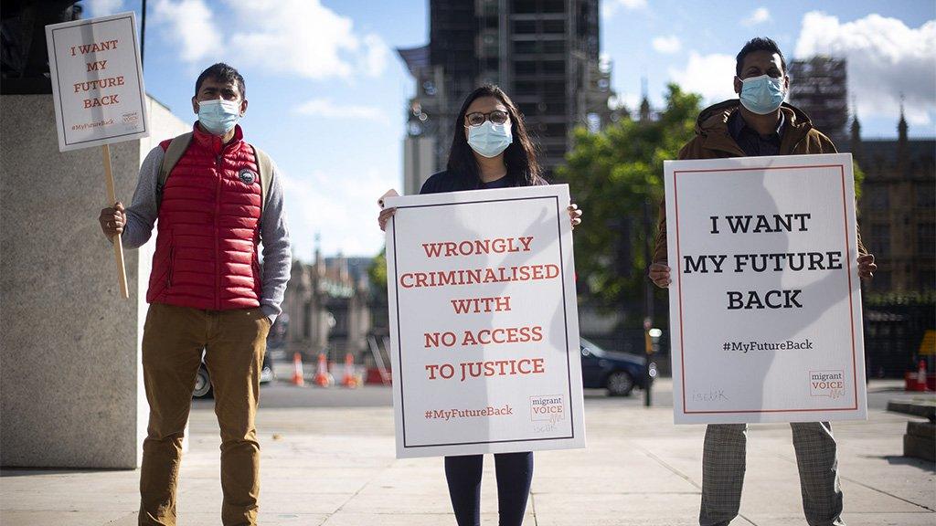 International students protest in Parliament Square, London, 2020