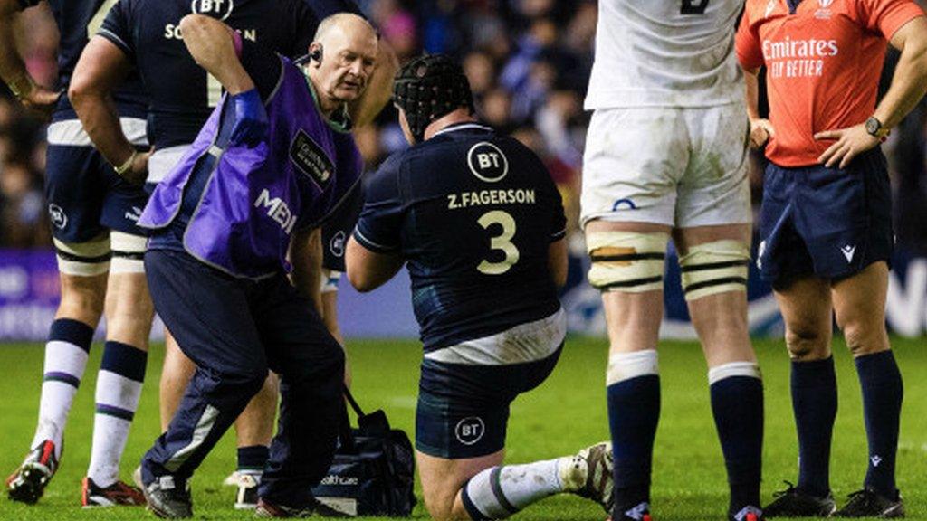 Scotland prop Zander Fagerson receives treatment