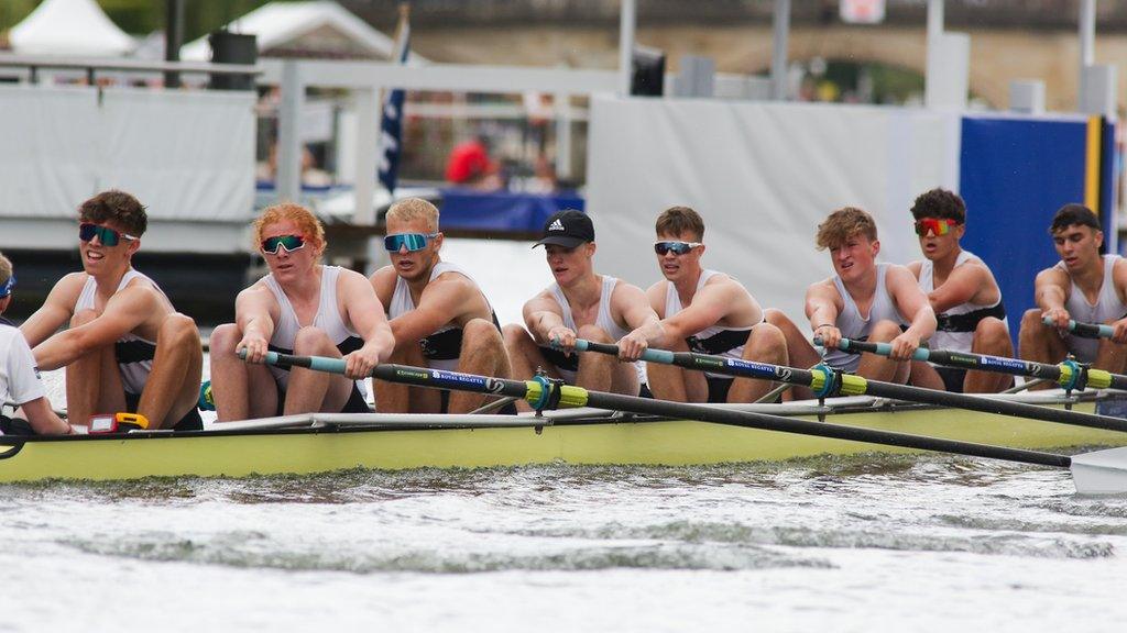 The Llandaff team rowing on the river