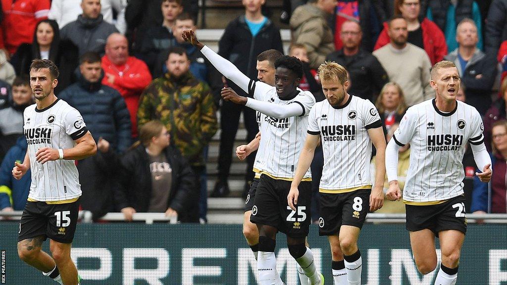 Romain Esse celebrates his goal for Millwall against Middlesbrough