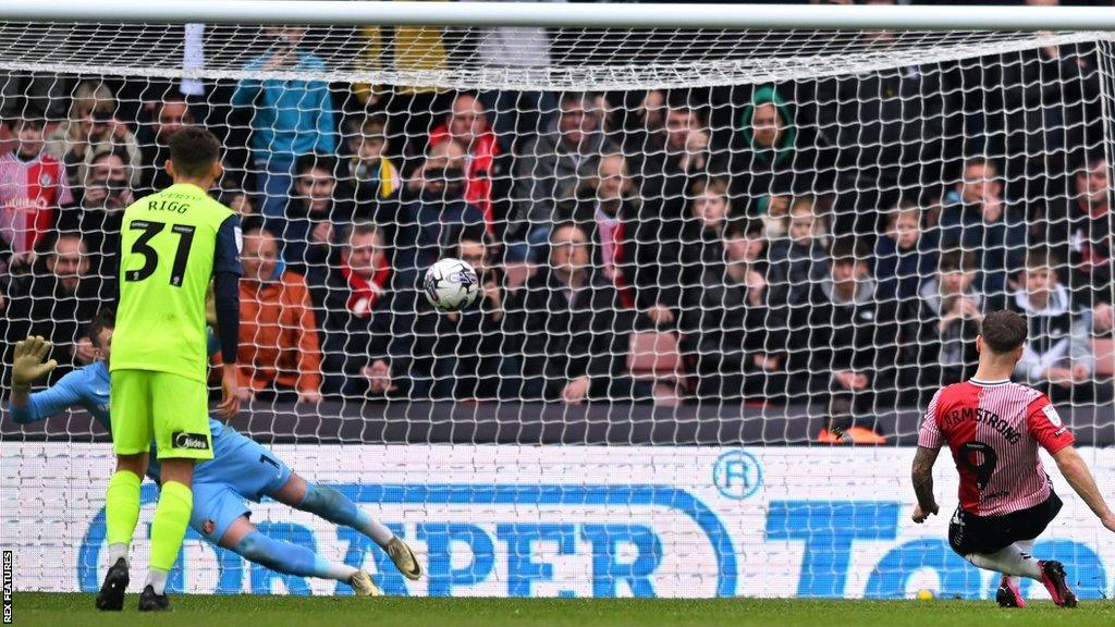 Adam Armstrong scores from the penalty spot for Southampton