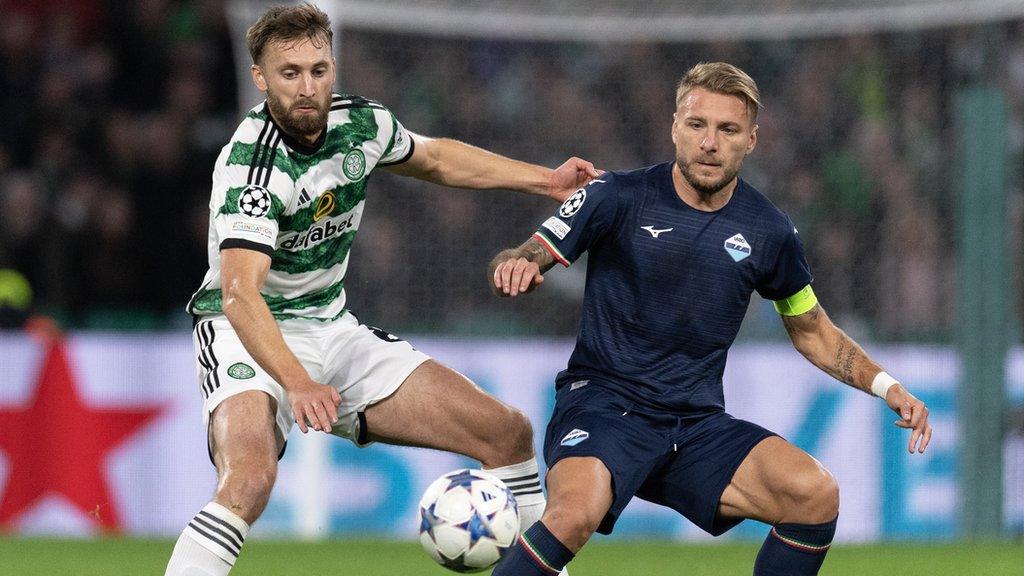 Nat Phillips playing for Celtic and Ciro Immobile of SS Lazio