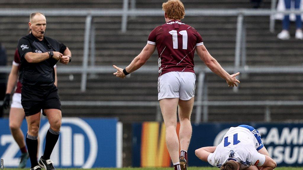 Galway's Peter Cooke is sent off by referee Conor Lane