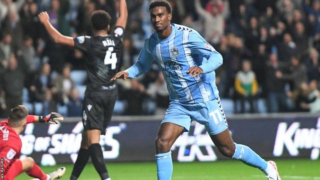 Haji Wright celebrates his goal for Coventry City against Blackburn Rovers in early October