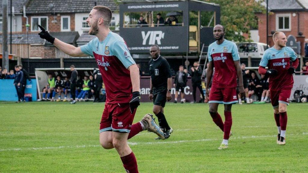 Darryl Sanders celebrates scoring for Farnham Town