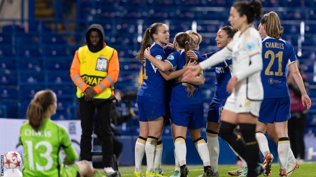 Chelsea celebrate going 2-1 up against Real Madrid