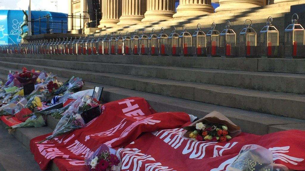 Hillsborough tributes at St George's Plateau in Liverpool