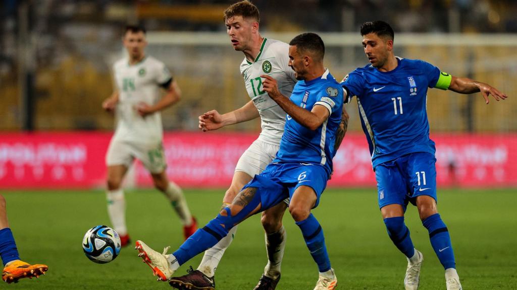 Nathan Collins equalised for the Republic of Ireland before half-time but the Greeks regained the lead after the break