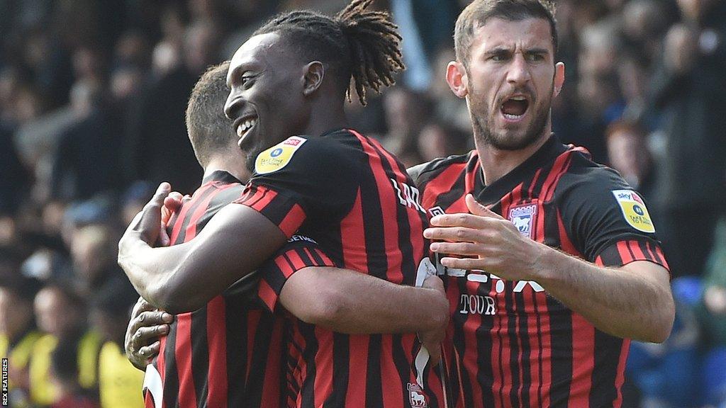 Freddie Ladapo celebrates making it 3-0 to Ipswich