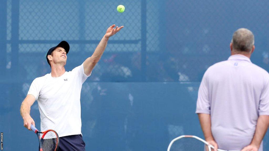 Andy Murray practising at the US Open