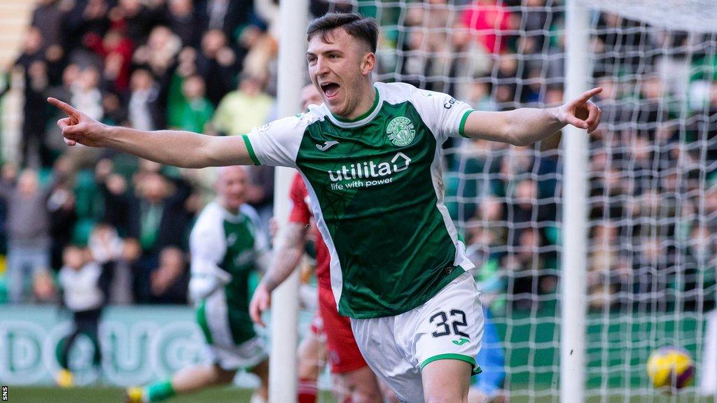 Hibs' scorer Josh Campbell celebrates